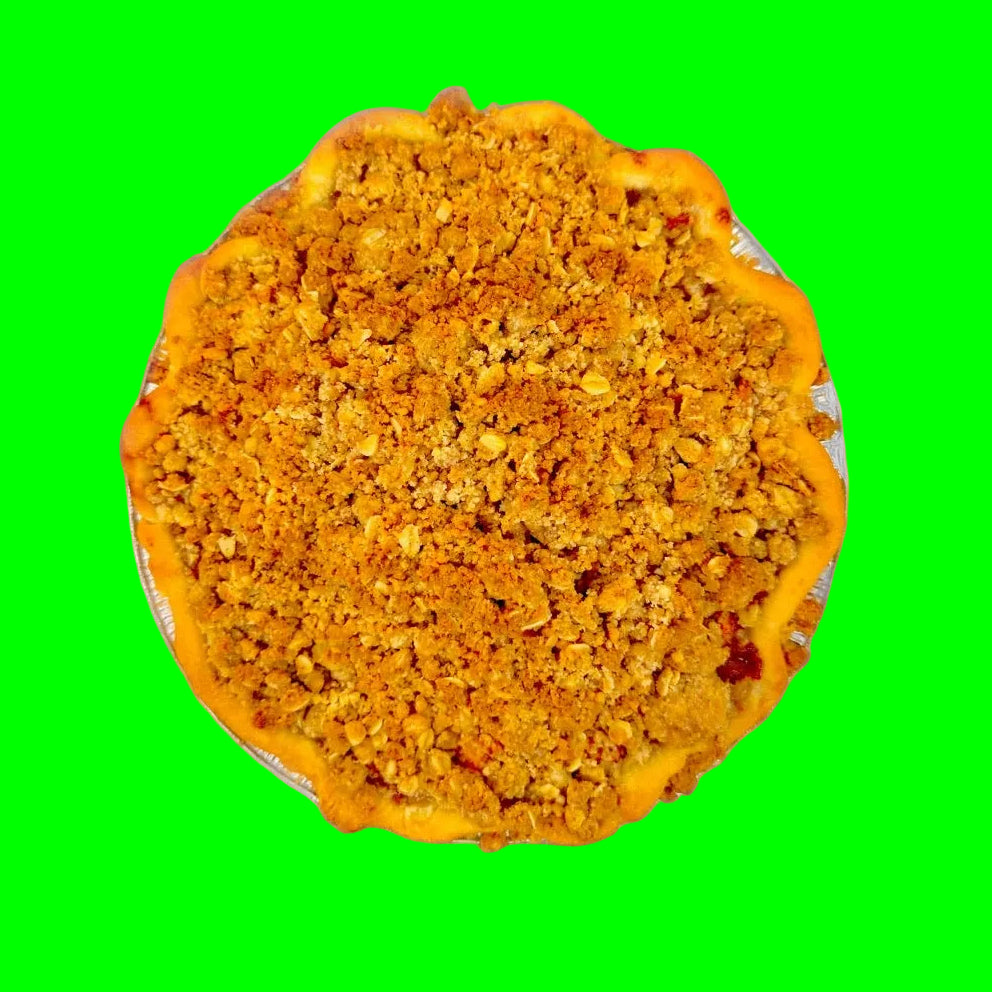 apple crumb pie on an orange background