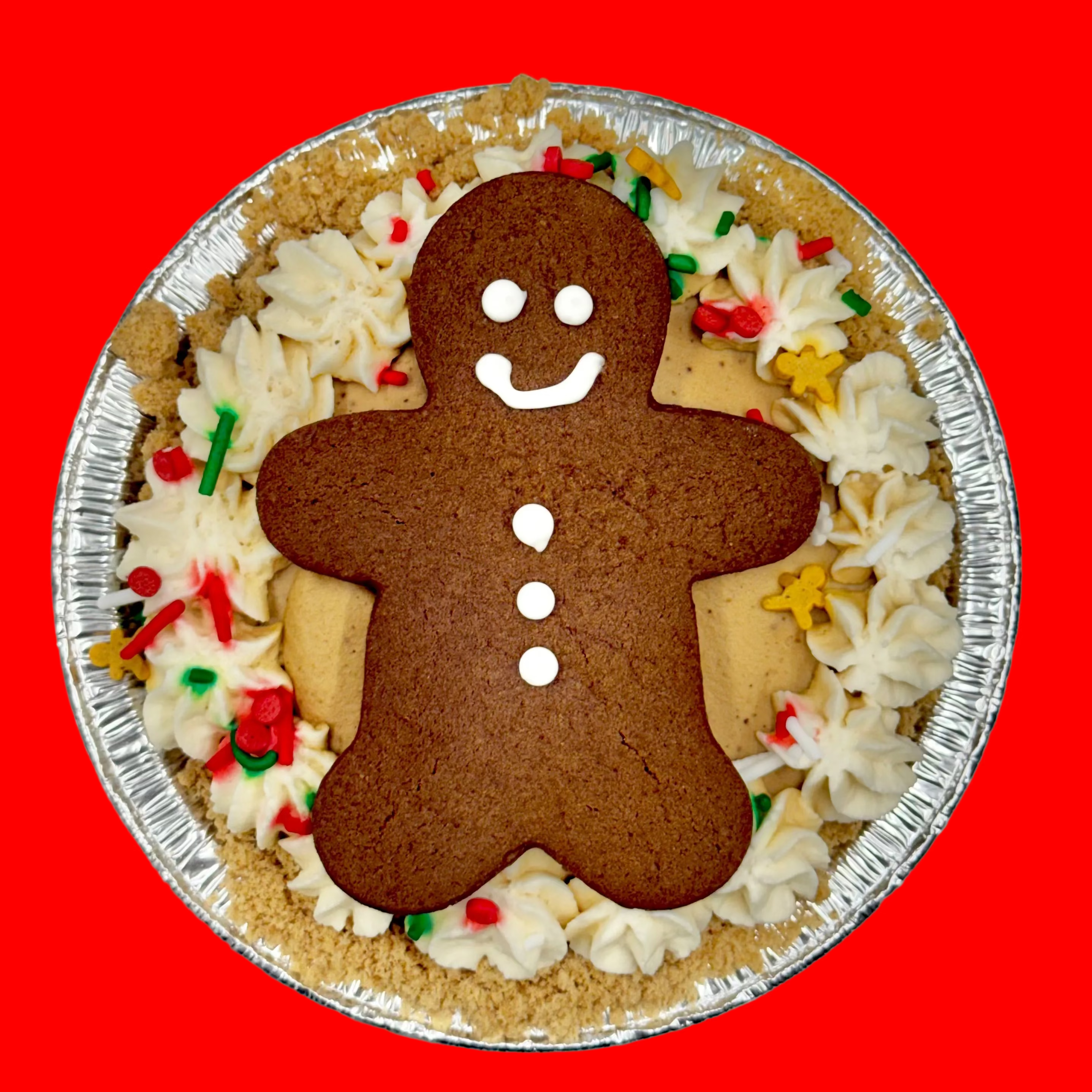 Gingerbread man pie with decorative icing